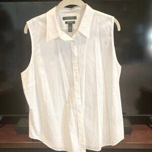 Lauren   Ralph Lauren XL White Collard Sleeveless Blouse Button front